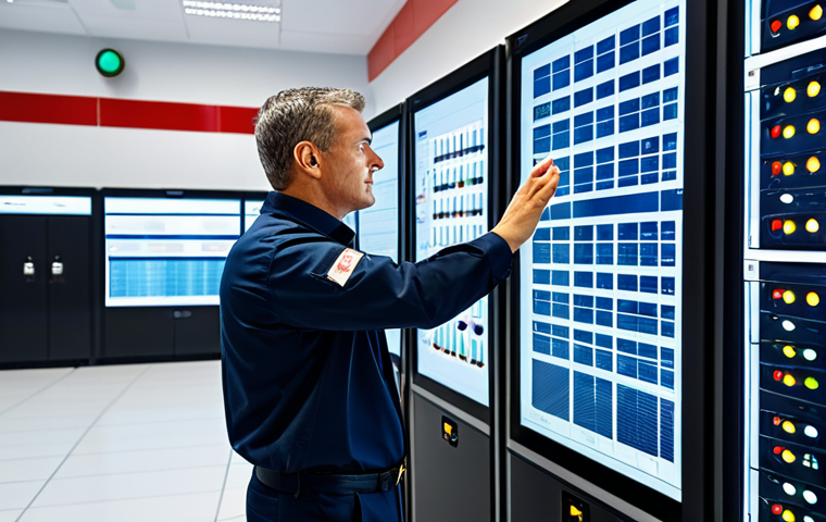 A professional fire safety engineer, fully clothed in a modest and appropriate uniform, stands confidently in a modern, well-lit smart building control room. The engineer is interacting with a large, clean digital display that shows complex real-time data from IoT fire sensors and AI-predicted risk zones. The background features sleek server racks with subtle indicator lights, suggesting advanced data processing. The image emphasizes the seamless integration of human expertise with cutting-edge technology. Perfect anatomy, correct proportions, natural pose, well-formed hands, proper finger count, natural body proportions, professional photography, high quality, safe for work, appropriate content, family-friendly.