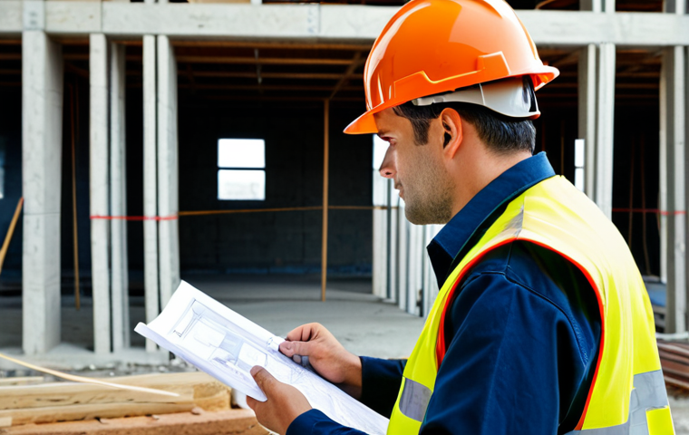 **

A professional fire safety engineer, fully clothed in appropriate attire, is reviewing blueprints on a construction site. Background includes building under construction with various safety signs visible. The engineer is wearing a hard hat and safety vest. The scene is bright and shows a bustling work environment. Safe for work, appropriate content, perfect anatomy, natural proportions, professional, modest, family-friendly, well-formed hands, proper finger count, natural body proportions.

**