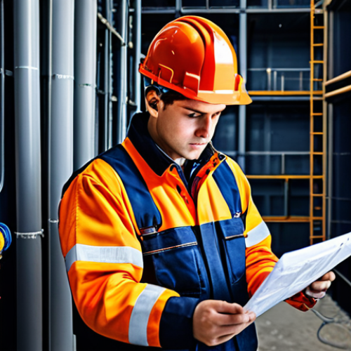 Home 8 **
"A young, fully clothed fire protection engineer, in appropriate attire, studying a complex blueprint on a construction site, surrounded by pipes and electrical wiring, safe for work, professional, perfect anatomy, natural proportions, well-formed hands, correct finger count, family-friendly environment, professional photography, high quality, detailed background, serious expression."
**