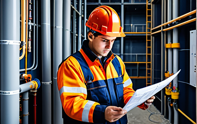 **

"A young, fully clothed fire protection engineer, in appropriate attire, studying a complex blueprint on a construction site, surrounded by pipes and electrical wiring, safe for work, professional, perfect anatomy, natural proportions, well-formed hands, correct finger count, family-friendly environment, professional photography, high quality, detailed background, serious expression."

**